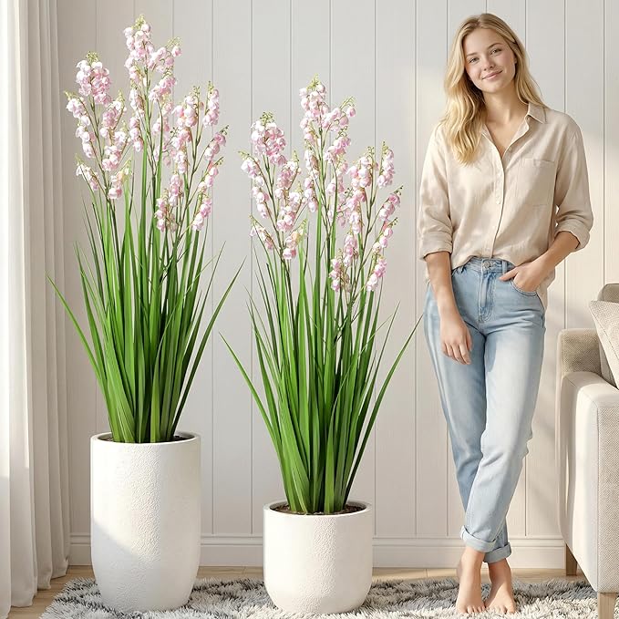 Fake Plants Home Decor Fake Flowers Artificial Plants Outdoor Tall Grass Plant Artificial Pampas Grass Decor Artificial Plants Indoor Fake Grass Living Room Decor Artificial Grass 36" 2PCS（Pink）