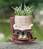 Rocking Chair Smiley Face Planter with Drainage Hole, Cute Plant Pots for Indoor Outdoor Plants,Unique Flower Pot for Succulents, Gift for Mother's Day, Birthday, Christmas