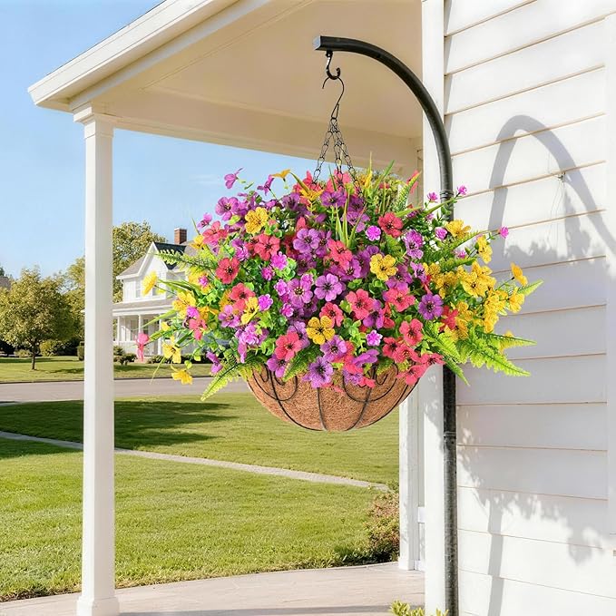 INQCMY Artificial Flowers for Outdoors Faux Plants Fake Flowers Spring Summer Decoration,12 Bundles Faux Silk Colorful Daisy Realistic UV Resistant for Outside Home Planter Window Porch Patio Yard