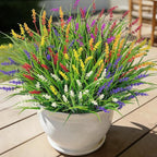 24 Bundles Artificial Plants Flowers Outdoor, Faux Lavender Flowers Fake Monkey Grass UV Resistant Plastic Plant for Porch Garden Patio Window Home Decor, Mixed Color