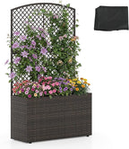 HAPPYGRILL Raised Garden Bed with Trellis, Wicker Planter Box w/Privacy Screen, Liner, Drainage, Outdoor PE Rattan Elevated Garden Bed for Climbing Plant Vine Flower (1, Brown, 29" x 11" x 49")