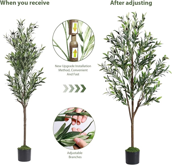 Alupssuc 5ft Olive Tree Artificial Indoor, Fake Tree Potted Faux Olive Trees with Lifelike Fruits and Realistic Leaves, Artificial Plants Indoor Fake Plants for Modern Home Office Living Room Decor
