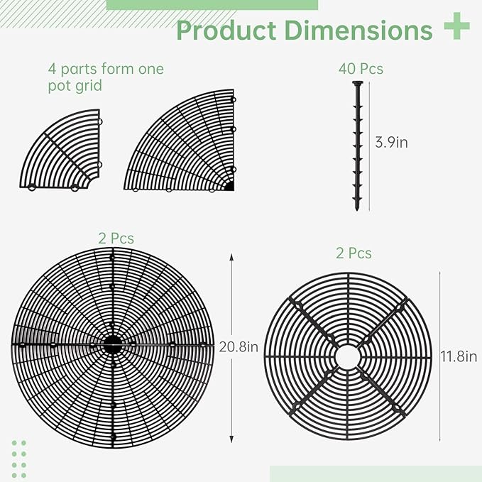 4 Pcs Plant Pot Grids with Stakes, 11.8 in and 20.8 in Cuttable Grid Flower Pot Covers, ABS Plant Flower Protectors and Pet Digging Stoppers, Suitable for Indoor Outdoor Plants