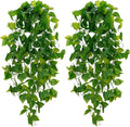 BLEUM CADE Fake Hanging Plants, 2pcs Artificial Pothos Vines Greenery for Wall Home Living Room Office Indoor Outdoor Decor (No Baskets)