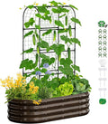 SUNYRISY Galvanized Raised Garden Bed with 71in Arch Trellis for Climbing Plants, Outdoor Planter Box with Climbing Net for Gardening Flowers Vegetables Fruits Herbs, Wood Grain