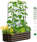 SUNYRISY Galvanized Raised Garden Bed with 71in Arch Trellis for Climbing Plants, Outdoor Planter Box with Climbing Net for Gardening Flowers Vegetables Fruits Herbs, Wood Grain