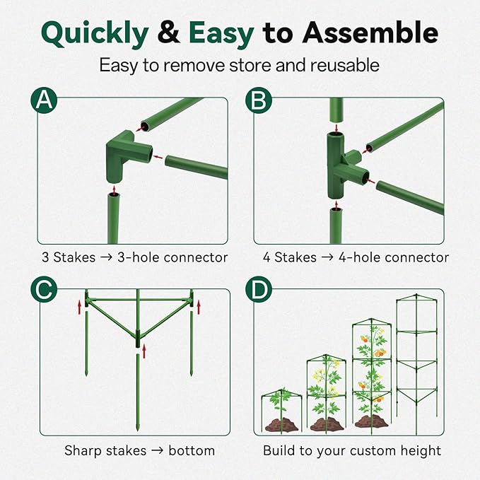 Halatool 3 Pack Tomato Cages for Graden 60 Inch, Adjustable Metal Tall Heavy Duty Tomato Trellis Plant Support, Foldable Tomatoes Stakes for Climbing Vegetables Flowers Fruits