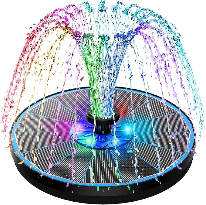 SZMP 3.5W Upgraded Glass Panel Solar Fountain with RGB Night Show, Anti-Drift Fixer & 7 Nozzles, Strong Floating Bird Bath Fountain for Garden, Pond, Outdoor (Blue)