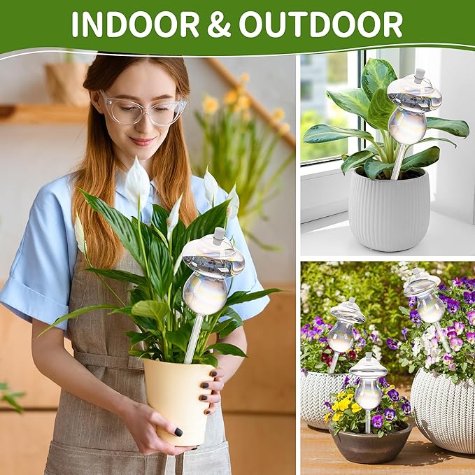 11 oz Up Large Plant Watering Globes, Self Watering Planter Insert, Glass Plant Watering Devices, Mushroom Self Watering Globes, Automatic Watering Bulbs for Indoor Outdoor Plants (Large 2-Pack)