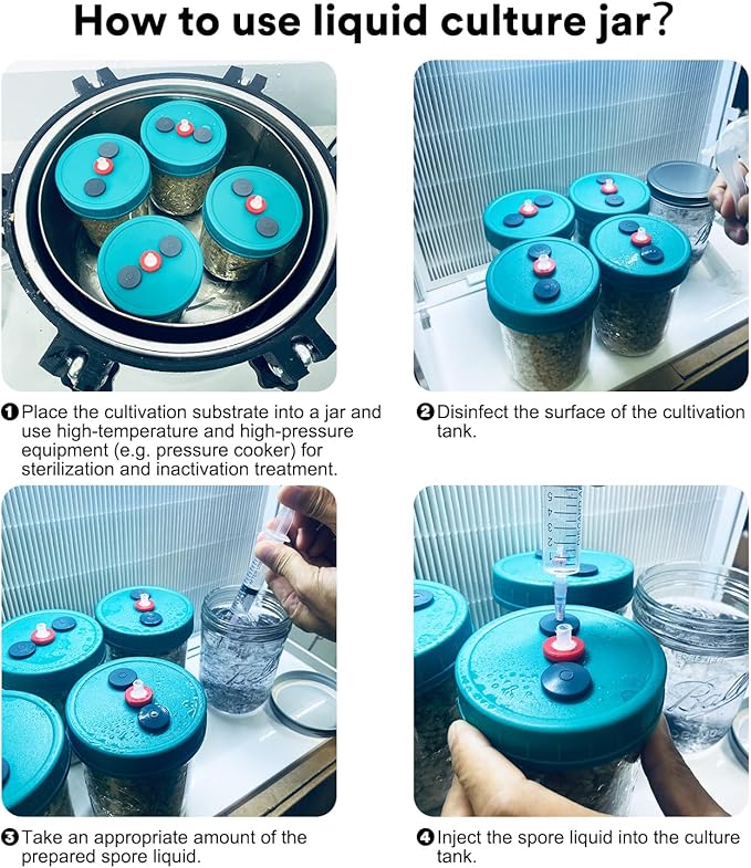 Mushroom Liquid Culture Jar with Self Healing Sealing Injection Port & Syringe Filter Port Mycology Supplies Mushroom Inoculation, Cultivation, Growing Kit 500 ML, 6PCS|PACK