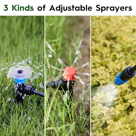 200FT Quick-Connect Drip Irrigation System, Automatic Irrigation Kit with 2/5" & 1/4" Tubing and Adjustable Drip Emitters, Garden Watering System for Lawn, Flower Bed, Greenhouse