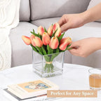 GarveeLife 12 Pcs Artificial Tulips Flowers, Real Touch Faux Tulip Stems for Vase, Home Kitchen Wedding Dining Table Decorations, Ideal Gift for Mother's Day, Easter, Valentine's Day (Orange)