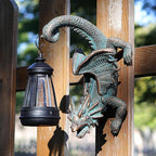 Solar Dragon Tree Hugger Statue Wall Decor - Whimsical Garden Statue with Solar Lantern, Outdoor&Yard Decor, Fantasy Dragon Figurine for Trees, Walls, or Fences - Unique Gifts for Women & Men