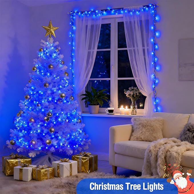 JMEXSUSS 600 Blue LED Christmas Lights Outdoor Waterproof 168ft Blue String Tree Lights Indoor Plug in 8 Modes for Bedroom Fireplace Halloween Party Xmas Christmas Decorations