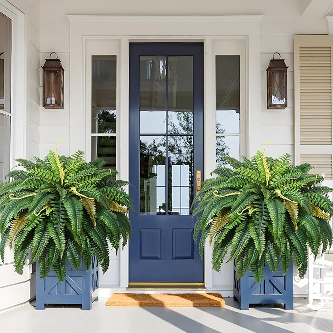 MARTINE MALL 48 inch 88 Leaves XXL Large Fake Ferns Artificial Ferns for Outdoors Look Real, UV Resistant Faux Boston Fern for Outdoor Planter Realistic Hanging Artificial Fake Plants for Porch Patio