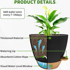 12/10/9/8 inch Self Watering Pots with Visual Water Window, Extra Large Self Watering Plant Pot with Drainage Holes and Saucers, Black Flower Pots for Indoor Plants