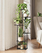 GENTINGBRO Corner Plant Stand Indoor 6 Tiered Plant Shelf for Multiple Plants Tall Plant Stand Shelf Wood Plant Stands Metal Shelving for Living Room Bedroom Balcony Black