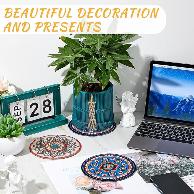 Nuanchu 6 Pieces Boho Plant Coasters 5.9 Inch Rubber Absorbent Non Slip Plant Pot Mats for Gardening Indoor Outdoor Round Bohemian Mandala Decorative Plants Saucers for Table Floor Protection Home