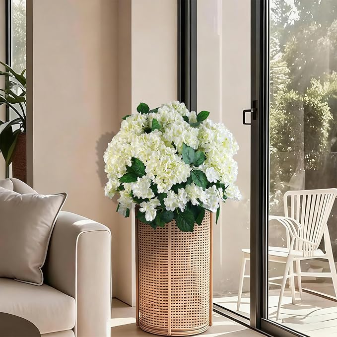 QIANYUN Artificial Topiary for Outdoors -20” Potted Plant Fake Hydrangea Bush-UV Resistant Artificial Outdoor Plants for Front Porch, Garden, Yard, Patio Decor (White)