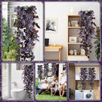 2-Pack Fake Hanging Plants, Faux Hanging Plant Artificial Greenery for Living Room Bedroom Boho Wall Shelf Indoor Outdoor Decor (Purple-Eyed Hairy Leaf)