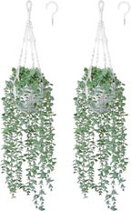 DREAMLOOM 2 Packs Fake Hanging Plants with Pots, Artificial Eucalyptus Hanging Plants with Macrame Hanger for Indoor Decor, Fake Hanging Vines Faux Greenery for Home Kitchen Office
