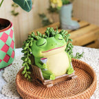 Saysmile Unique Frog Plant Pots Indoor, Cute Small Succulent Pots with Drainage Hole, Rocking Chair Planters for Outdoor Indoor Plants, Resin Flower Pot for String of Pearls, Gift Ideas for Mother