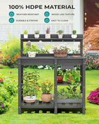 SERWALL Outdoor Potting Bench 2-Piece Set, Rot-Resistant HDPE Potting Table with Removable Sink for Outside Gardening, All-Weather Use - Gray