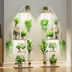 BACEKOLL Plant Stand Indoor with Grow Lights, 6 Tiered Tall Plant Shelf, 63" Metal Plant Stand for Indoor Plants Multiple, Half-Moon Plant Rack Display Shelf, 2 Pcs Plant Holder for Living Room, White