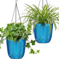 QCQHDU Self Watering Hanging Pots, 2 Pack 5.7 Inch Hanging Planters for Plants Indoor, Flower Pots with Drainage Holes and 3 Hooks Chains for Garden Home (Klein Blue)