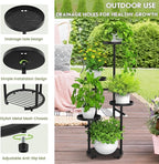 TOSKING 5-Tier Tall Plant Stand Indoor & Outdoor, Anti-Tip Round Base for Pots, Child and Pet Friendly, Heavy Duty Corner Shelf for Multiple Plants, Space-Saving Design for Living Room Balcony Garden (Black, 38in)