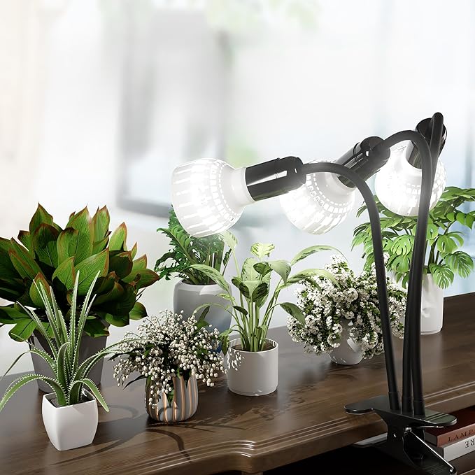 GooingTop Grow Light,24W (160Watts Equiv) 5000K White Full Spectrum LED Growing Lamp Clip on Desk for Indoor Plants,Bulbs Replaceable & Non-dimmable (Black, 240W)