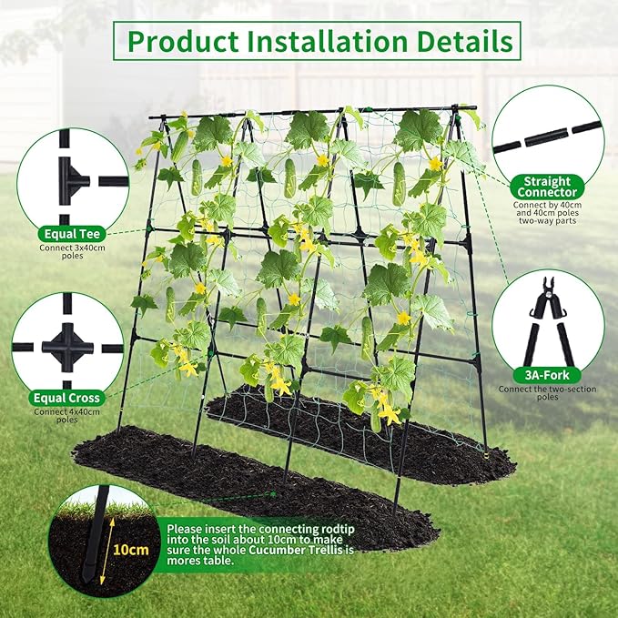 OTOSUNNY Garden Trellis for Climbing Plants Outdoor, Cucumber Trellis for Raised Bed Garden, A Frame Vine Plants Support for Vegetable Tomatoes Peas Pole Beans Trellis, 50x48 inch, with Netting, Black