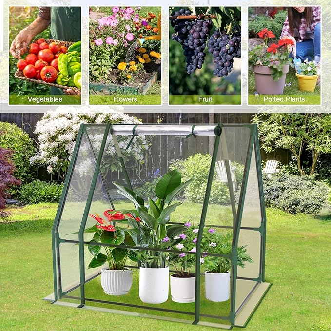 Outdoor Greenhouse with Screen Door,Outside Heavy Duty Walk in Green House for Garden Plants UV Protection Thermostatic Waterproof (Green, 35x35x36 Inch)