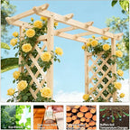 VINGLI 45 in Raised Garden Bed with Trellis & Hanging Roof, Wooden Elevated Planter Box with Drainage Holes for Outdoor Climbing Plants Vegetables Flowers, Patio Yard Balcony (Natural Wood, Medium)