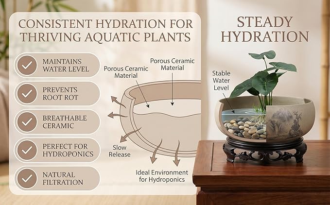 Water Lily Bowl Planter - Narcissus Bonsai Pot Ceramics Hydroponic Lotus Planter Ceramic Water Lily Pot with Stand No Drainage Plant for Plants Display Lucky Bamboo Home Garden Chinese Fish Bowl