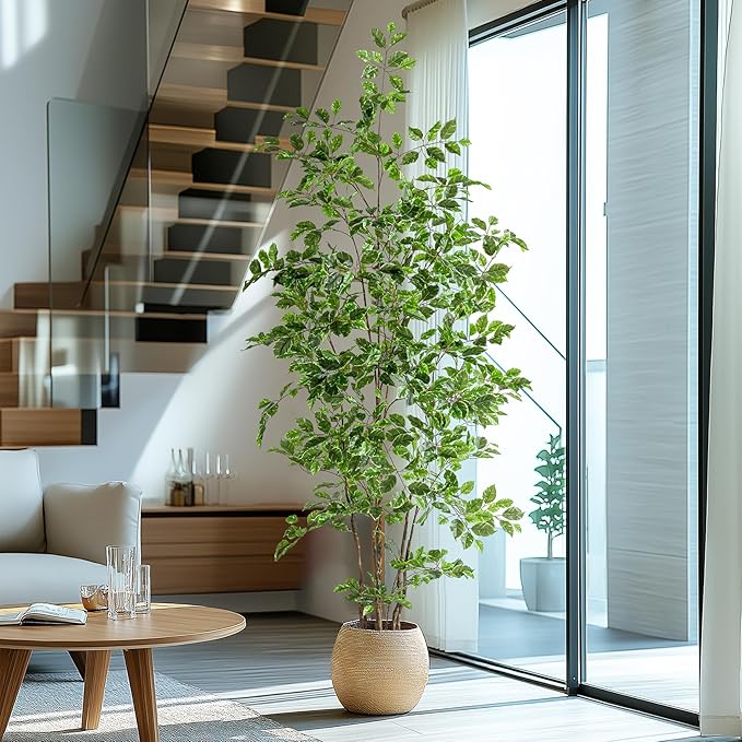 Bailikang Artificial Ficus Tree Indoor 7ft, Large Potted Faux Tree with Realistic Silk Leaves & Trunk for Home Office, Living Room Corner Decor