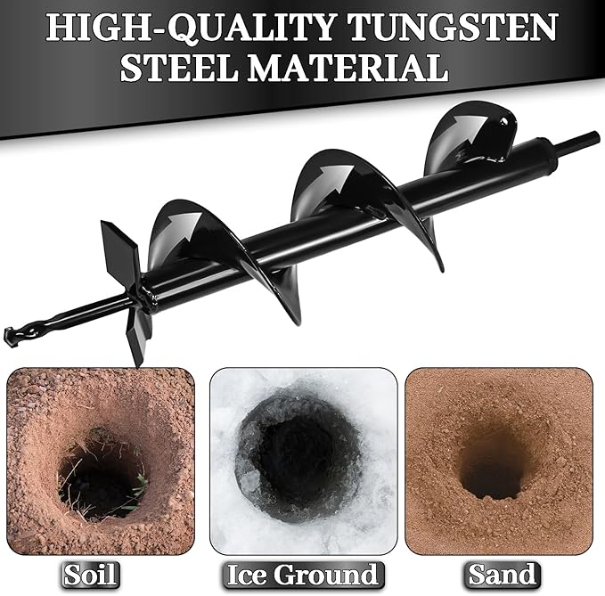 4x16 Upgraded Auger Drill Bit for Planting,Garden Auger with Double Sharp Thickended Blades,Ice Drill Auger,Spiral Drill Bit for Planting-Post Hole Digger for 3/8" Hex Drive Drill