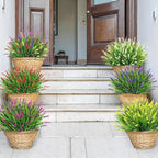 Bassion Artificial Flowers for Outdoors, 24 Bundles Fake Lavender Flowers UV Resistant Mixed Color Plastic Plants Faux Monkey Grass for Home Porch Garden Window Box Indoor Outdoor Decorations