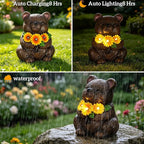 Solar Garden Statues Bear with Daisy and LED Lights Birthday Gifts for Women Mom Grandma Solar Outdoor Cat Decor for Outside,Outdoor Solar Lights for Yard, Garden and Patio, Unique Gift for Women
