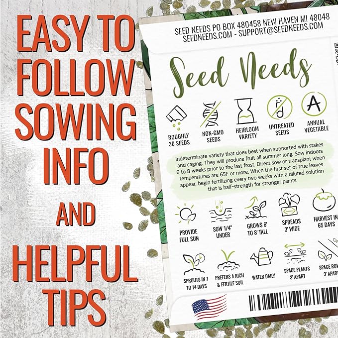 Seed Needs Tomato Seeds for Planting Black Cherry Tomatoes - Non-GMO Heirloom & Untreated Indeterminate Variety to Plant a Home Grown Outdoor Vegetable Garden (5 Packs)