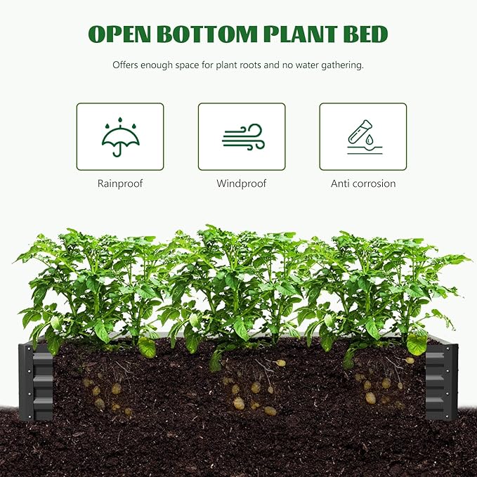 3 in 1 Galvanized Raised Garden Bed with 87" H Arch Trellis for Climbing Plants, Outdoor Gardening Planter Box with Climbing Net for Flower Vegetables Fruits Herbs, Black