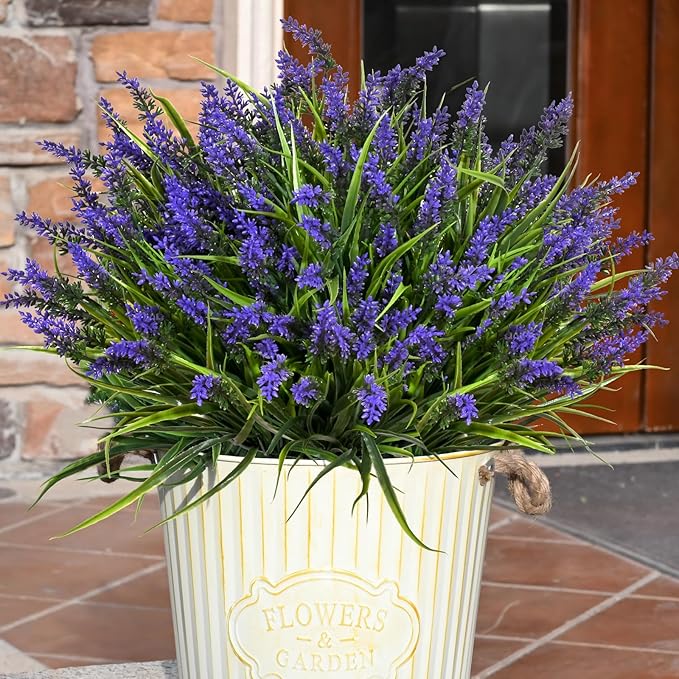 Waipfaru 20 Bundles Artificial Plants Outdoor,Fake Flowers UV Resistant Outdoor Fake Plants,Faux Lavender Shrubs for Window Garden Patio Hanging Planter Pathway Front Porch (Purple)