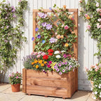 Giantex Raised Garden Bed Set 2 w/Trellis, Drainage Hole, 23”x14”x40” Wood Elevated Planter Box for Climbing Vine Flower Herb Vegetable Fruit, Planting Container for Indoor Outdoor Patio Balcony