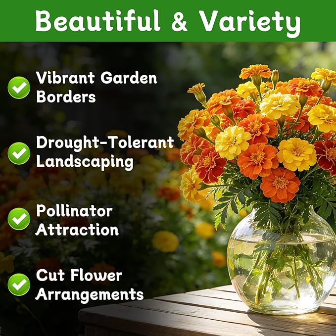 LUOJIBIE French Marigold Seeds for Planting Outdoors, Giant Marigold Flowers Seeds Bulk for 2026, Over 4,000+ Seeds Prolific Blooms, Ideal for Vibrant Pollinator Gardens