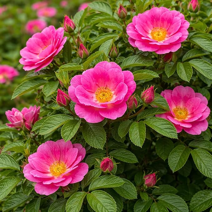 2 Pink Japanese Rose Live Plants – Hardy Fragrant Pink Rugosa Rose Bush – Perennial Flowering Shrub for Garden & Landscape – Easy to Grow Rose Plant (2 Plants)