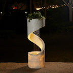 Glitzhome Outdoor Water Fountain with LED Light, Modren Curved Waterfall Fountain with Stone Planter, Faux Terrazzo Spiral Shaped Outdoor Fountains Water Feature for Garden Patio Deck Porch, 40.25”H