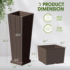 Devoko Resin Tall Planters with Tray for Outdoor Plants Set of 2, Large Taper Outdoor Planter Pots with 4 Drainage Holes, Flower Pots Modern Decor for Porch, Patio, Backyard, Garden(Brown, 24")