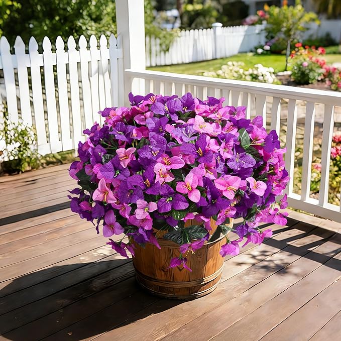Faux Bougainvillea Artificial Flowers for Outdoors Fake Plants Spring Outdoor Decor, 4 Bundles UV Resistant Realistic Bougainvillea Silk Flowers for Outside Porch Patio Window Planter Garden Home