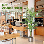 6ft Tall Triple Golden Cane Palm Artificial Tree Large Tropical Palm Tree UV Resistant Fake Plant in Pot for Indoor Outdoor Big House Living Room Outside Patio Office Home Decor 1Pack