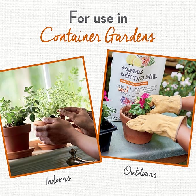 Whitney Farms Organic Potting Soil - Natural Indoor and Outdoor Container Mix, Organic Potting Soil for Vegetables, Herbs and Flowers, Feeds Plants up to 2 Months, 8 qt.